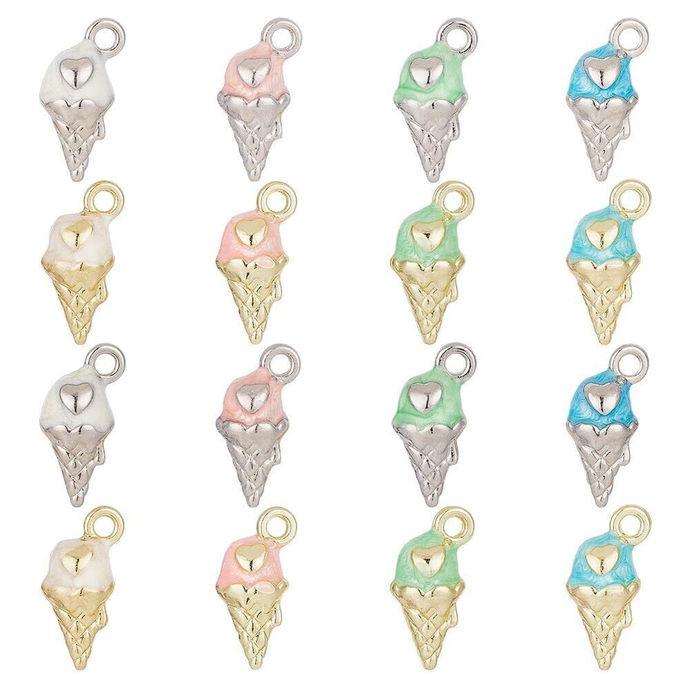 7484 24 Pcs Enamel Ice Cream Cone Charms, Colorful Metal Summer 3D Food